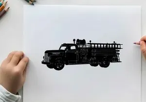 Vintage fire truck silhouette against white background