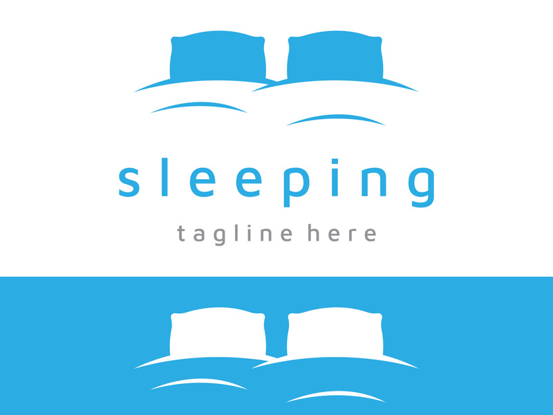 Bed and sleep logo creative design, with pillow,zzz, clock, moon and stars.