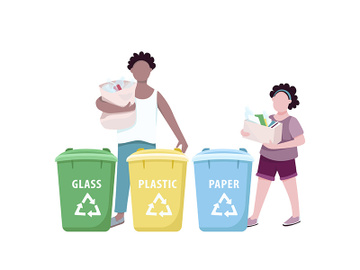 People sorting trash flat color vector faceless characters preview picture