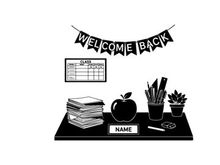Welcome back to school silhouette illustration with educational desk accessories