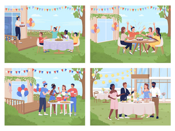 Outdoor party flat color vector illustration set preview picture