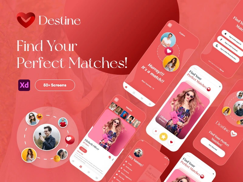 Destine Dating App - Adobe XD Mobile UI Kit