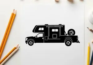 Silhouette of a camper truck with rear storage