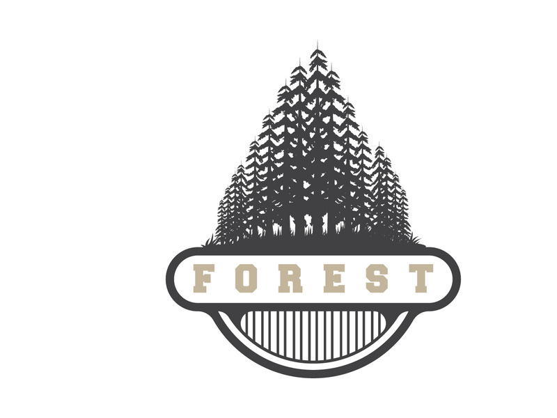 Forest Logo, Vector Forest Wood With Pine Trees Design