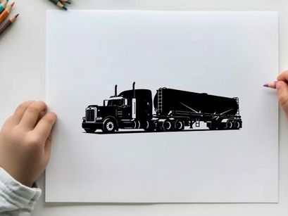 Silhouette of a large truck with trailer