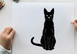 Black cat silhouette sitting upright facing forward