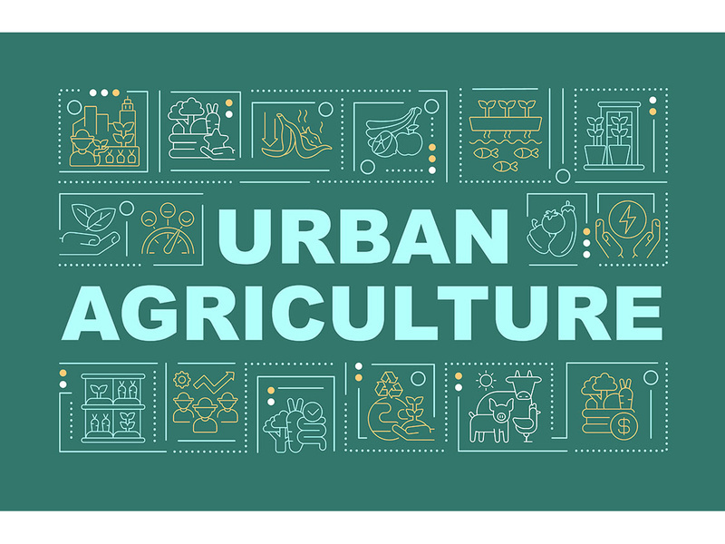 Agriculture industry in city word concepts green banner
