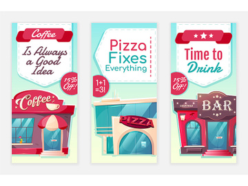 Cafe discount flyers flat vector templates set preview picture