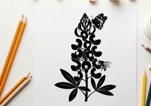 Silhouette of a plant with leaves and flowers growing