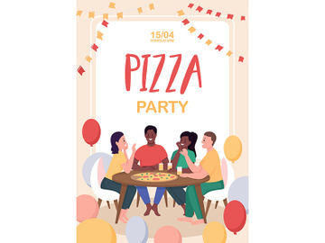 Pizza party poster flat vector template preview picture