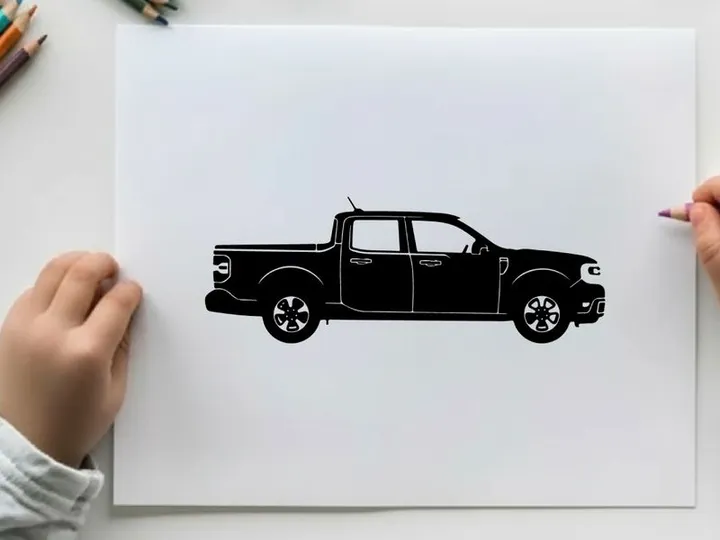 Silhouette of a black pickup truck on a white background