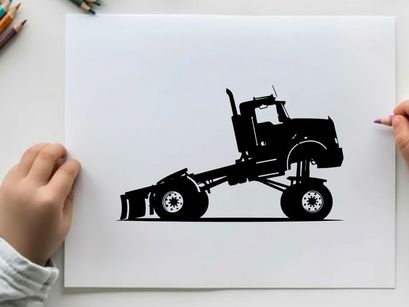 Silhouette of a snowplow truck with a large blade