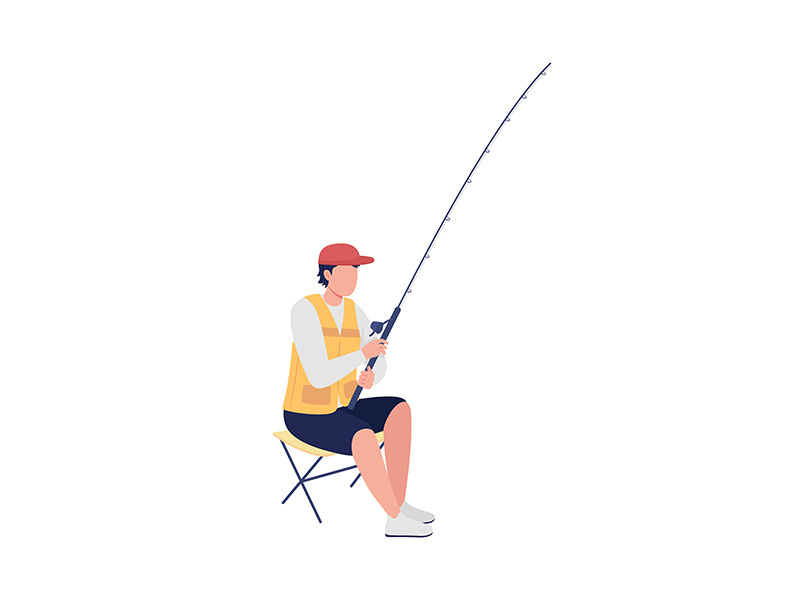Amateur fisherman with casting rod semi flat color vector character