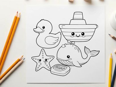 Cute sea animals soap boat vector illustration flat design