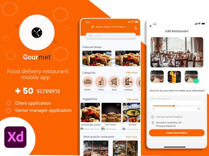 Gourmet - Food Delivery UI Kit for Adobe XD