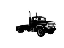 Silhouette of a large black truck with a flatbed and exhaust pipes silhouette