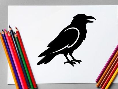 Silhouette of a Crow or Raven on White Background for Nature or Bird Themes