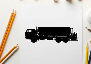 Silhouette of a large industrial truck with tanker trailer