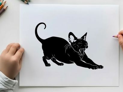 Black cat silhouette in a threatening posture with open mouth