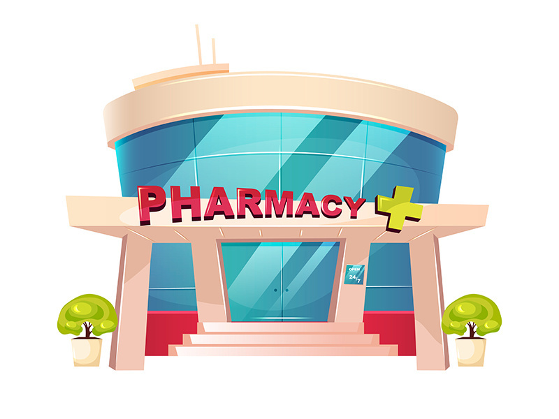 Pharmacy storefront cartoon vector illustration