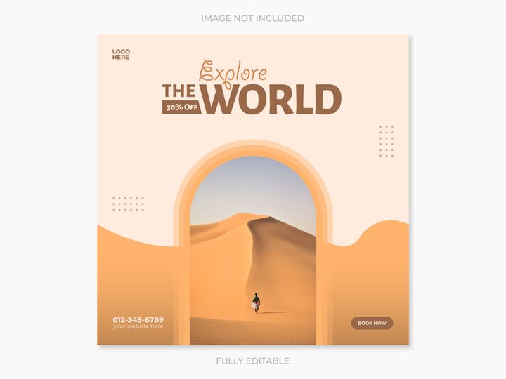 Social media design post travel, Template for social media post, template design for travel ads.