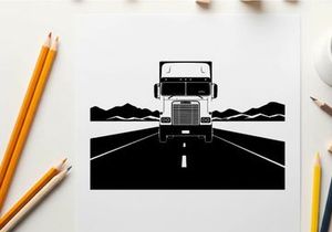 Silhouette of a semi truck on a desert highway