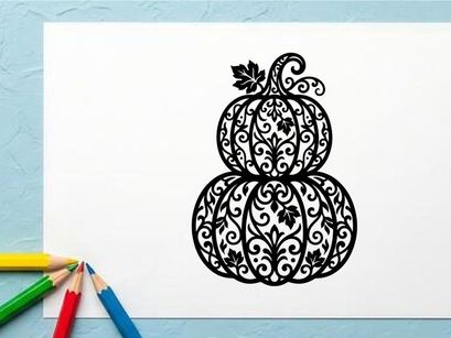 Decorative pumpkin silhouette with intricate floral patterns for autumn