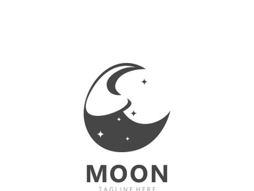 Moon elegant crescent and star logo design line in simple style outline background preview picture