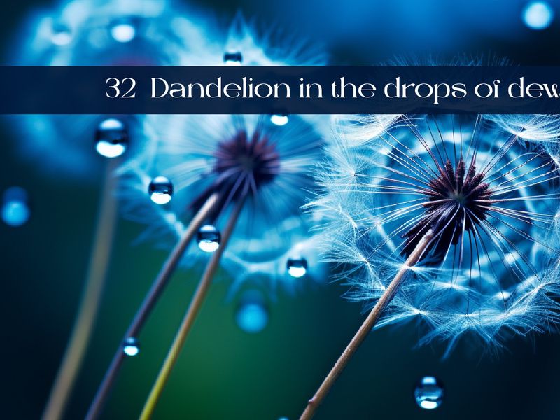 Dandelion in the drops of dew