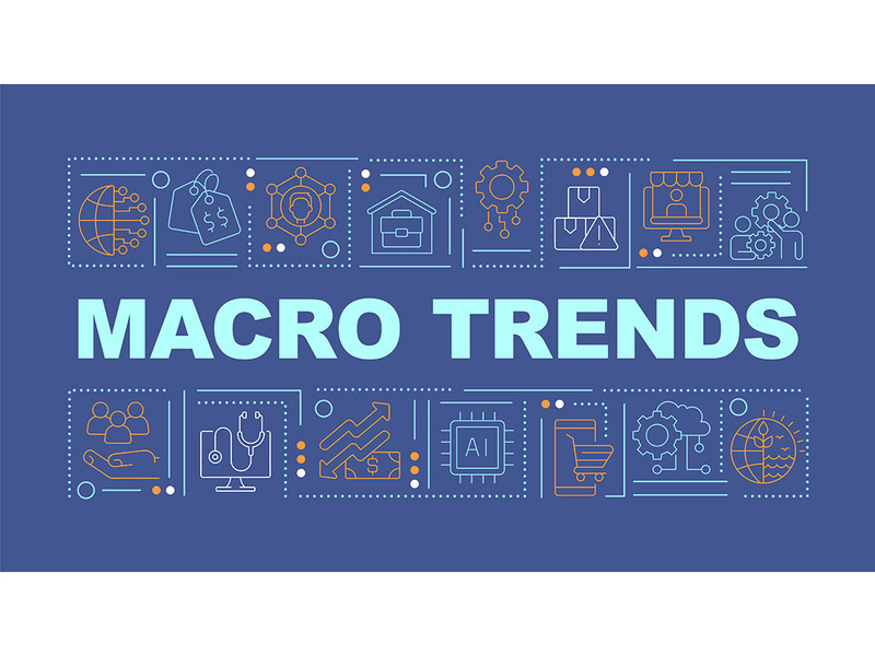 Macro trends word concepts dark blue banner