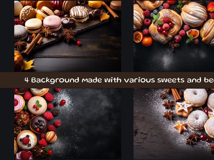Background made with various sweets and berries