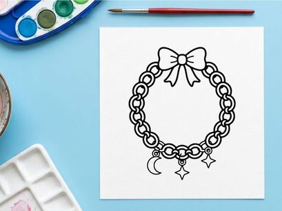 Halloween wreath with bow and charms. Festive holiday garland with moon and star icons.