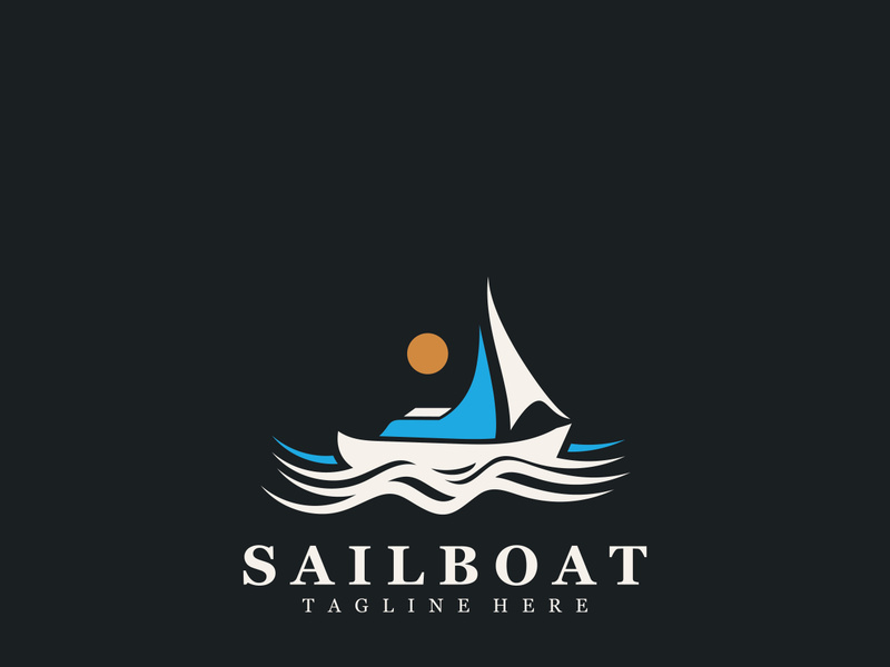 Sail boat logo water lines hipster design minimalist template