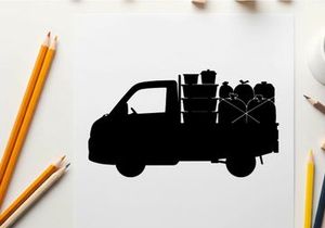 Silhouette of a van with cargo and people
