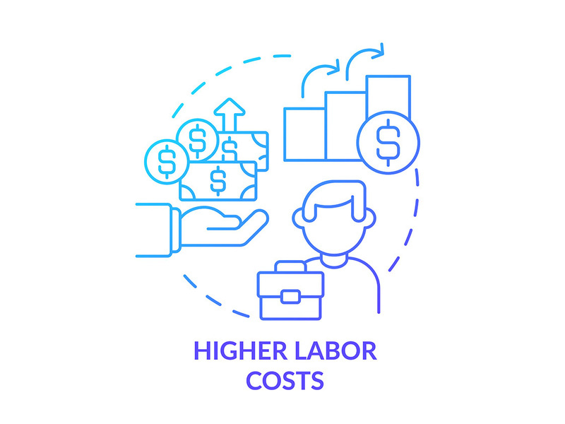 Higher labor costs blue gradient concept icon