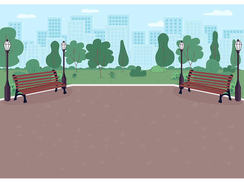 Park plaza flat color vector illustration