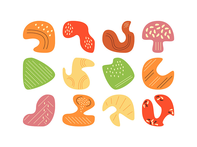 Picking mushrooms in autumn forest flat vector abstract elements set