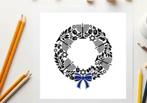 Silhouette jewish wreath with menorah and star of david silhouette