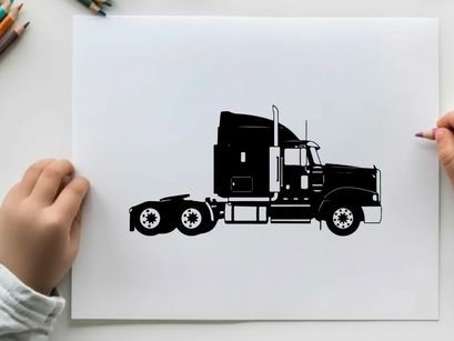 Silhouette of a large semi truck with sleeper cabin