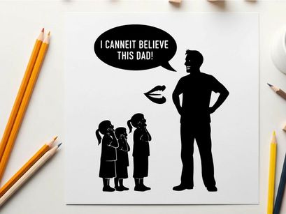 Silhouette of a father scolding his children in a comedic scene