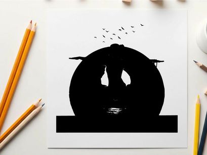 Silhouette of a woman practicing yoga at sunset