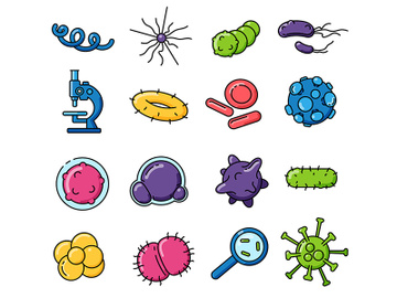 Bacteria color vector icons set preview picture