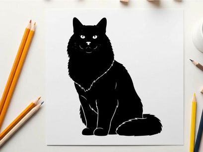 Black cat silhouette sitting facing forward