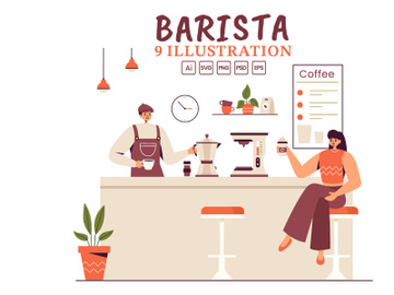 9 Barista Making Coffee Illustration preview picture