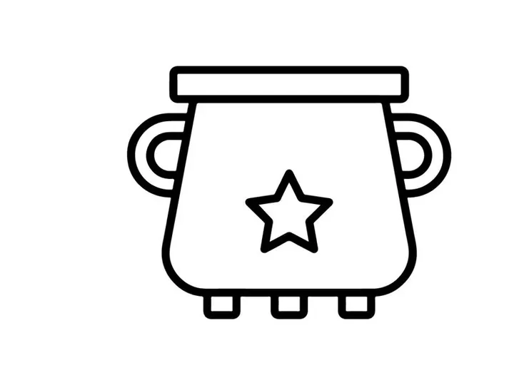 Halloween cooking pot with star lid icon. Classic cauldron symbol for spooky holiday recipes and witch themes.