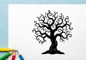 Black Halloween Tree Illustration for Spooky Decorations and Designs