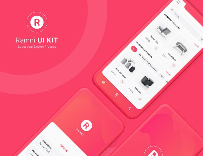 Ramni Free Mobile App UI UX Kit