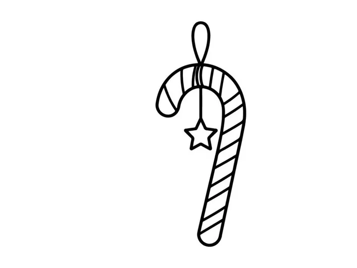 Hand-drawn candy cane with star charm for Christmas holiday jewelry or decoration design