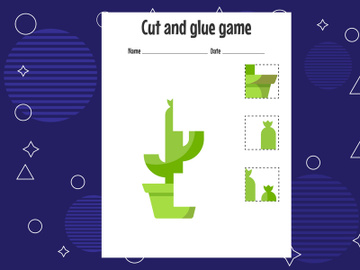 12 Pages Cut and glue game for kids. Cutting practice for preschoolers. Education paper game for children preview picture