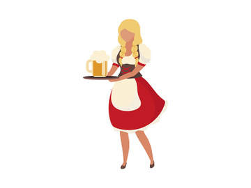 Oktoberfest girl carrying beer semi flat color vector character preview picture
